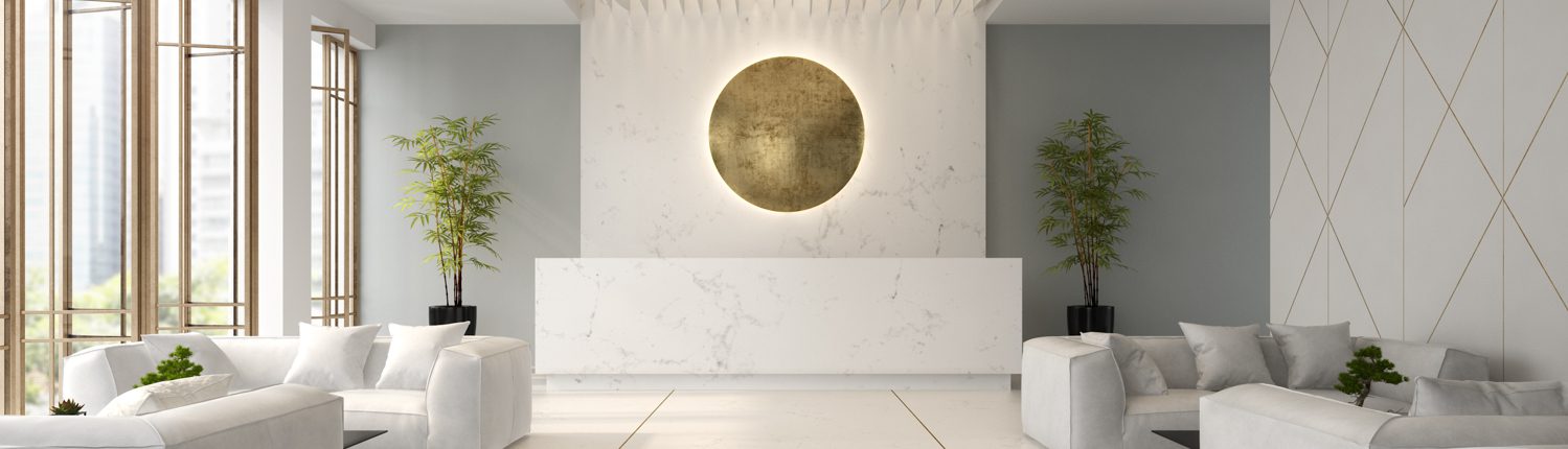 Interior of hotel and spa reception 3D illustration